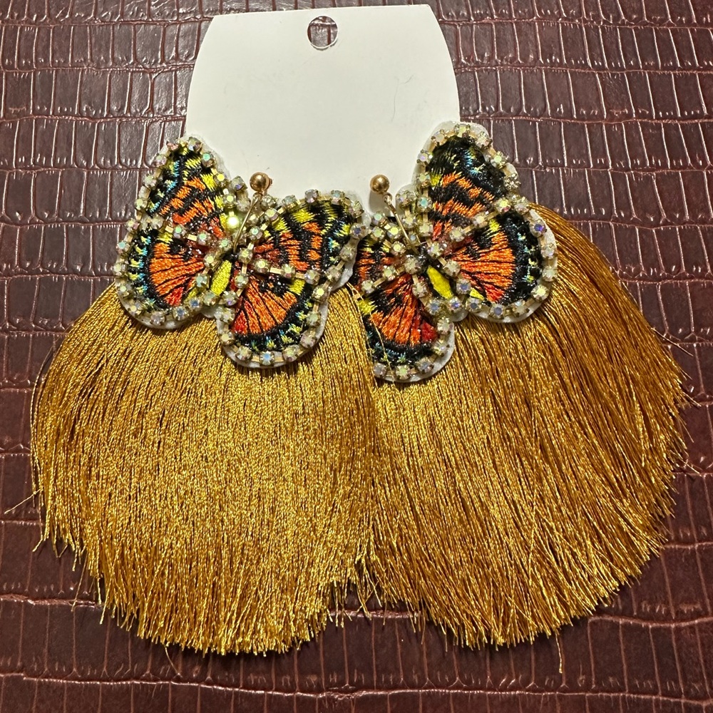 Vibrant Gold and Orange Butterfly Earrings